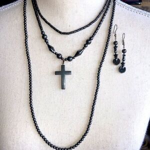 Celestial Hematite Bundle- 3 Hematite Necklaces with Stars & Moon Earrings